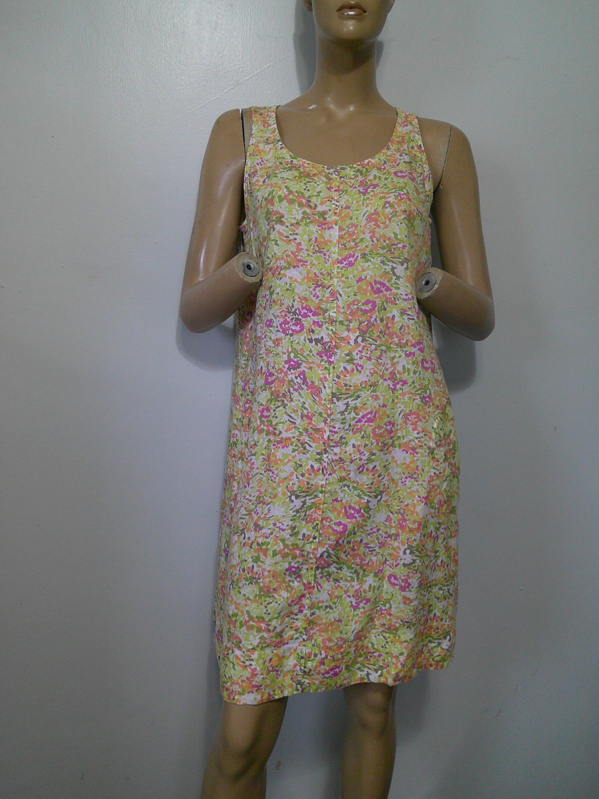 J. Jill 100% Linen Pastel Floral  Sleeveless A-Line Shift Dress w Pockets M