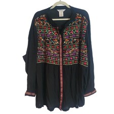 Ulla Popken Black Embroidered Floral Tunic Bl...