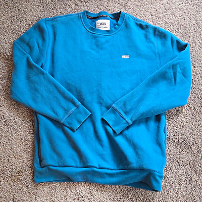 VANS Men's Blue Solid Crewneck Pullover Sweatshirt L Fleece Logo Pockets