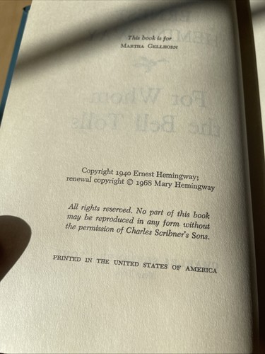 For Whom The Bell Tolls , By ERNEST HEMINGWAY Scribner's 1968 Hardcover Book VTG - Picture 4 of 6