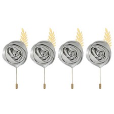 4 PCS Silver Groom Rose Boutonniere Pins 4.7x2 Inch For Prom Formal Party