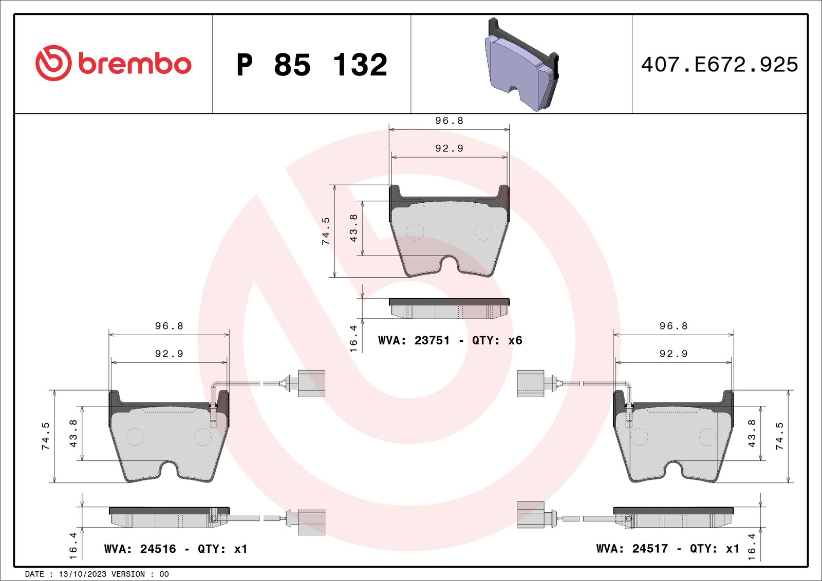 Brake Pads Set Front Brembo P85132 4S0698151 4S0698151B 4S0698151J 8E0698151Q - Image 23
