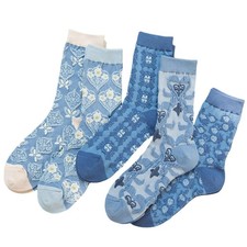 MarJunSep Cute Floral Crew Socks for Women Teen Medium, 5 Pairs Blue