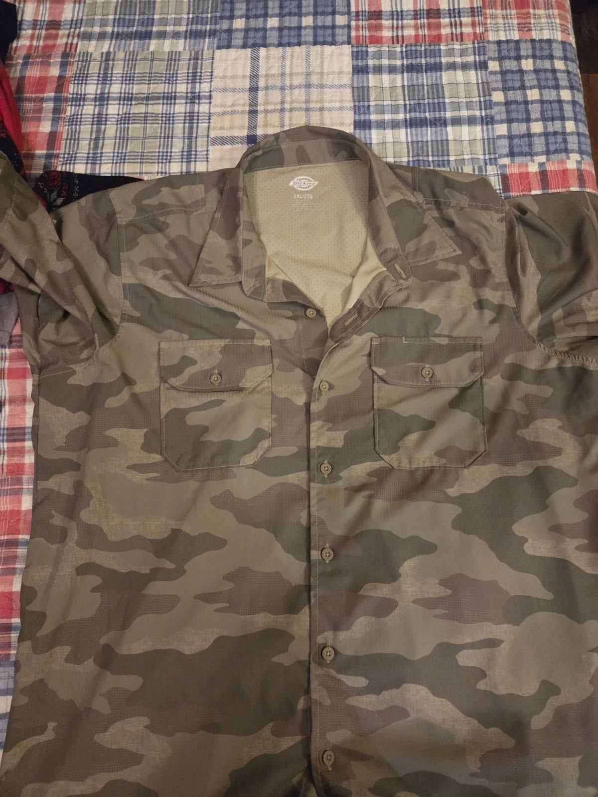 Dickies Mens 2XL 50-52 Camo Ripstop Short Sleeve Button Shirt Workwear