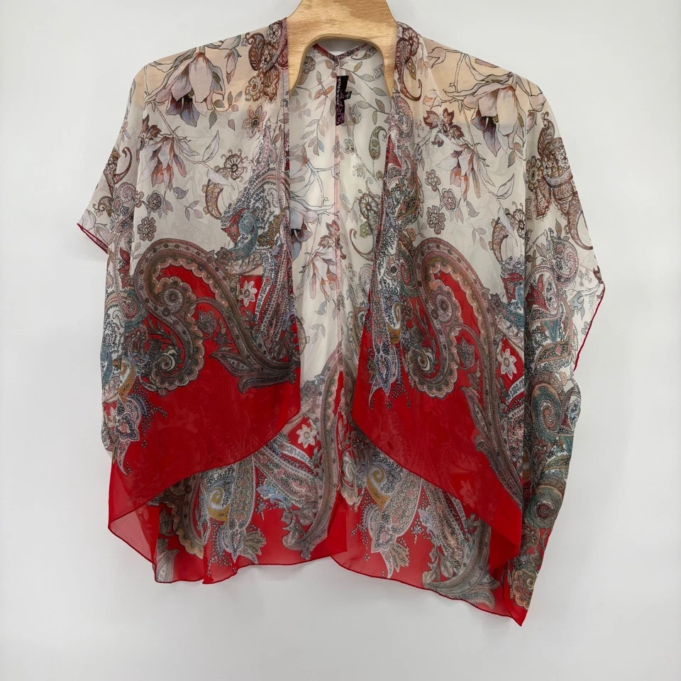 Peck & Peck Paisley Floral Sheer Kimono Jacket Coverup Made In USA Size L - Image 2 of 4