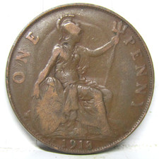 1918 KN One Penny Coin George V British - Good Grade #313