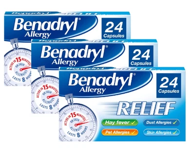 3 x 24 Benadryl Allergy Relief | Fast-Acting Antihistamine Exp 2026/27