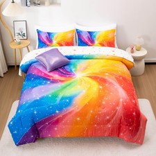 Super Soft 6 Pieces Gradient Star Ring Comforter Set, Colorful Glitter Rainbo...