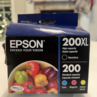Epson 200XL 200 Ink Cartridge Set Black Cyan Magenta Yellow New Sealed 03/2024