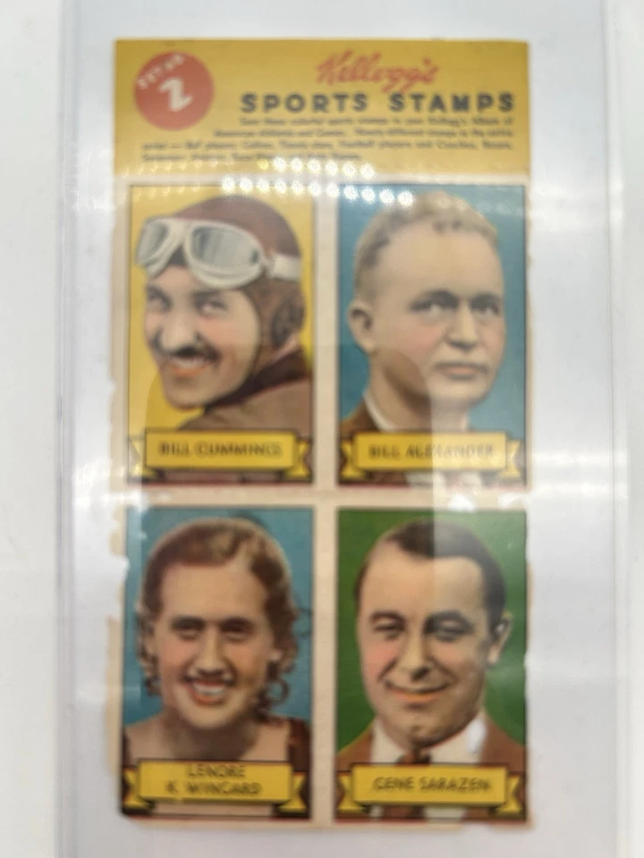 Hoja completa de sellos deportivos Kellogg's Pep 1937 #2 Gene Sarazen Bill Cummings +2 Foto 2 de 4