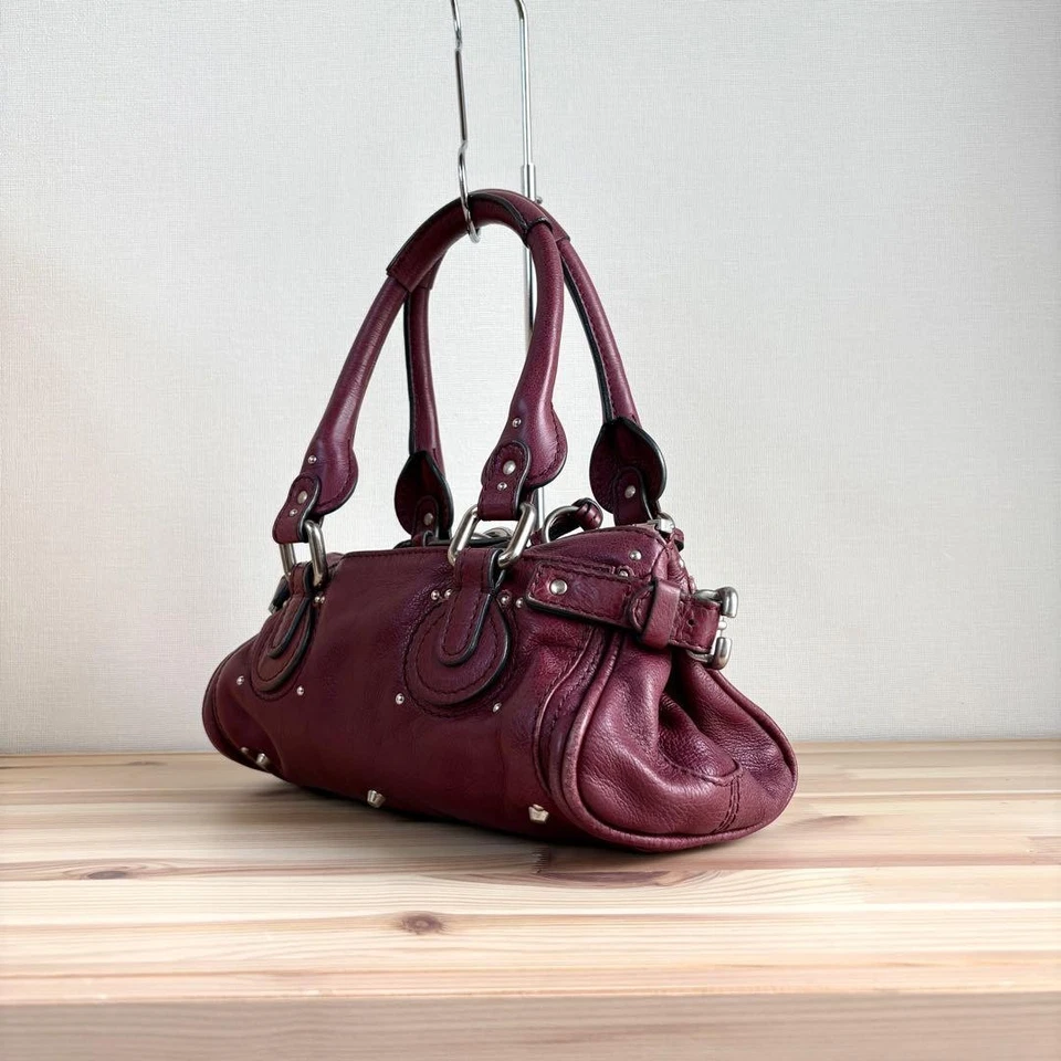 Chloe Mini Paddington Handbag Leather Bordeaux Burgundy Padlock Used 9086 - Image 3 of 4