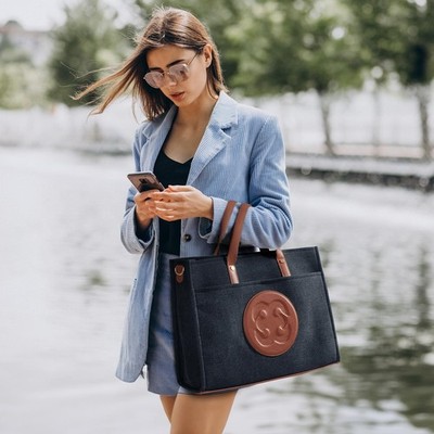 Borsa Donna a Tracolla oro con fibbie manico 24 ore da ufficio per la