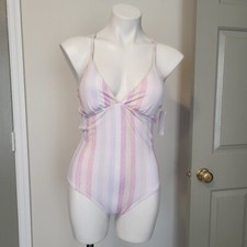 Splendid Heather Ombre Striped V-Neck Medium Coverage One Piece Swimsuit M NWT