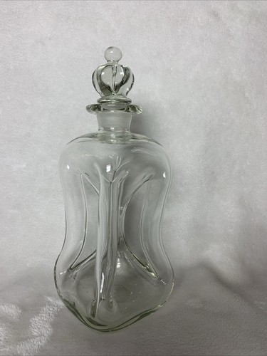 Vintage MCM Kluk Kluk Pinched Glass Decanter Bottle With Crown Stopper - Picture 2 of 12