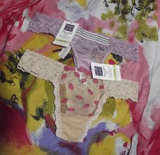 2 NEW HANKY PANKY 1P1674 LINETTE  9J1036 MMMWAH DIAMOND THONG PANTIES OS 2-12
