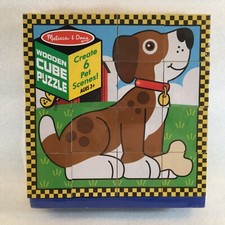 MELISSA  DOUG Wooden Cube Puzzle w/Storage Tray 6 Pet Scenes 3771