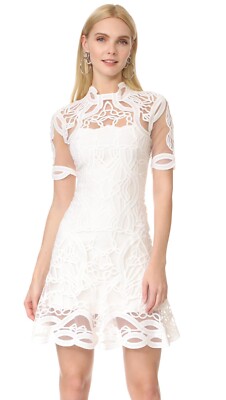 Jonathan Simkhai Truss Applique Short-Sleeve Mini Flare Dress - White, Size  6 | eBay