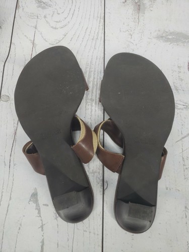 Etienne Aigner Diablo Slip On Sandal Sz 8.5 Medium Brown Leather Open Toe Stud - Picture 11 of 11