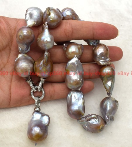 AAA+ Rare Huge 15-20MM PURPLE SOUTH SEA BAROQUE KESHI PEARL PENDANT NECKLACE 18" - Picture 6 of 12