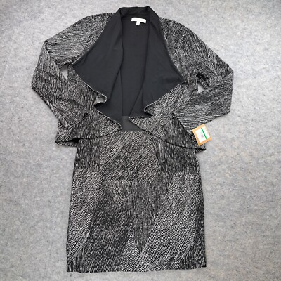 Ellen Tracy Blazer Skirt Set Womens Size 12 Large Black Career Knit Waterfall
