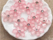 Pink flower embellishments, rhinestone 10mm resin flat back, set of 20 cabochons