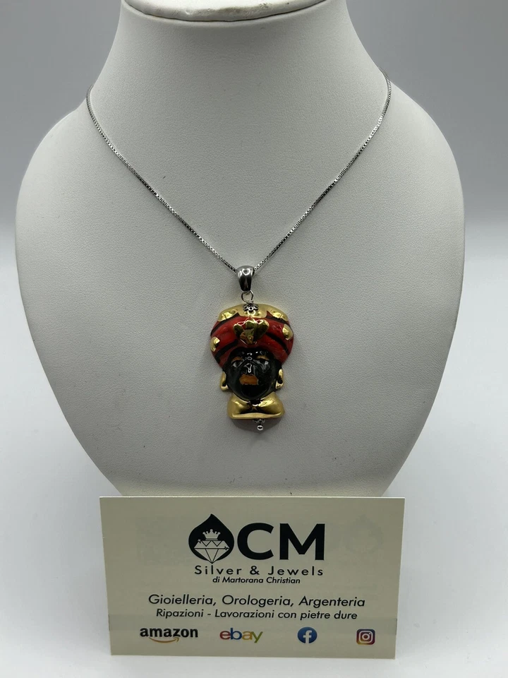 Collana in argento con pendente in ceramica è oro zecchino - Immagine 3 di 3