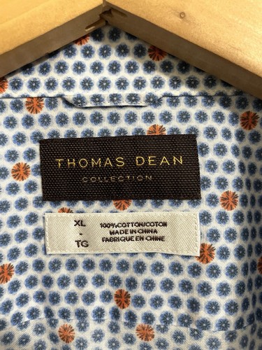 Thomas Dean Shirt Mens XL Blue White Orange Floral 100% Cotton Button Down - Picture 6 of 8
