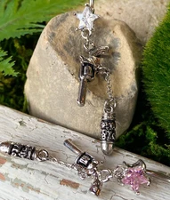 Revolver Gun Skull Carved Bullet Belly Ring Pierced Navel Prong Set Star CZ Gem