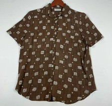 Vintage Alfred Dunner Button Up Shirt Brown Collared Women's Size 8 Made in USA