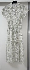 ZARA ECRU GREEN JOHNNY COLLAR RUBBERISED EMBROIDERY MIDI SHIRT DRESS SIZE M BNWT
