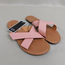 Charles Albert Criss-Cross Wide Strap Flat Slide Sandals Pink, 7/8 Medium #2878