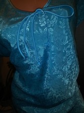 Vtg Satin Shiny Blue Gown Nightgown Shiny tunic top Nightgown Sleep Nighty L