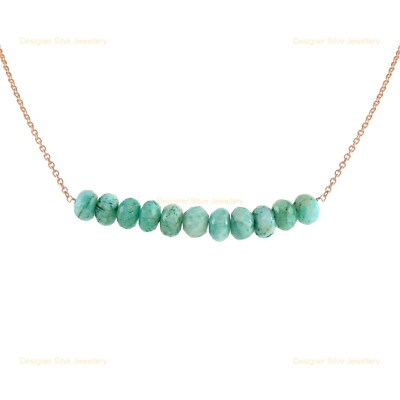 18K Rose Gold Plated Silver Amazonite Gemstone Ethnic Beaded Necklace Jewelry