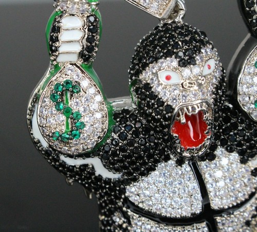 GORILLA MONEY BAGZ MAX ICED FLOODED Pendant Lab Diamonds 14k White Gold Finish - Picture 3 of 6