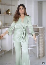 ZARA WOMAN NWT SS23 GREEN FLARED SATIN EFFECT PANTS Sz S 7666/527