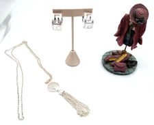 Tree of Life~~Beautiful Silver Tone 30" Necklace w/Tassel &Lovely Hoop Earrings