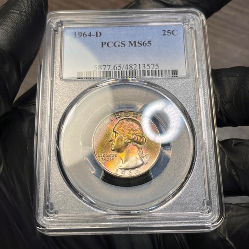 MS65 1964-D 25C Washington Silver Quarter, PCGS Trueview- Rainbow Toned - Picture 3 of 7