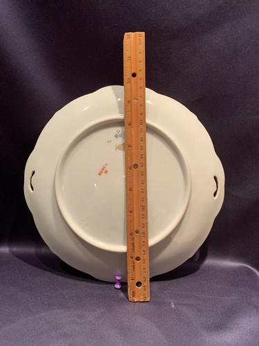 Antique C1920 Porcelain Old Ivory H. Ohm Silesia 9 7/8" Handled Cake Plate Roses - Picture 3 of 5