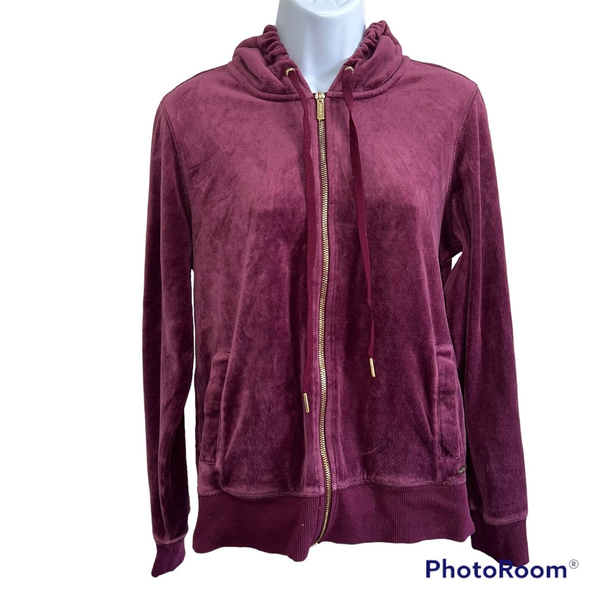 Calvin Klein Purple Velour Jacket, Zip-up, Hooded Woman Size M 1e