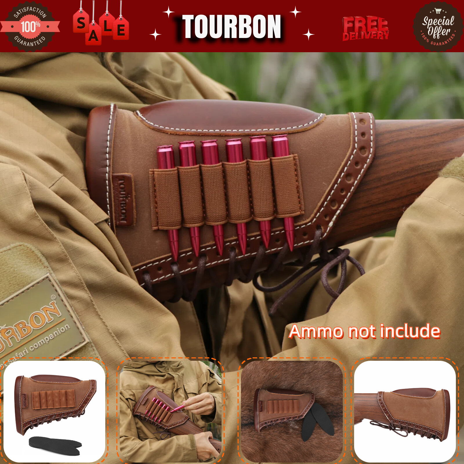 TOURBON Shooting Recoil Pad Rifle Cheek Rest Butt Cover 45-70 410GA Ammo Holder