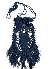 Antique Victorian Knit Crochet Purse Drawstring Bag