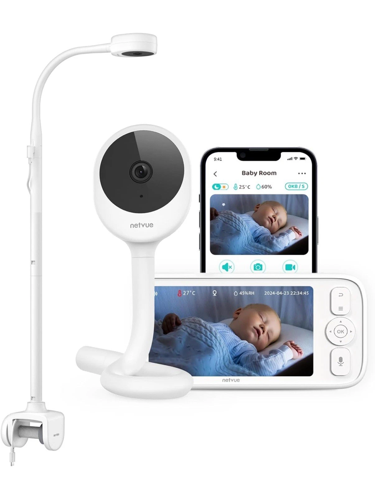 NETVUE Upgraded Baby Camera Monitor Video - 5000mAh 5" Baby Monitor with Camera