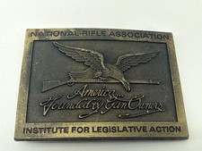 Vintage NRA Belt Buckle America Founded by Gun Owners Eagle Rifle Brass USA