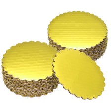 50 Pcs Scalloped Cake Circle Base, 3.9 Inch Cake Cardboards, Gold Tone