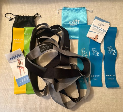 Evolve Gaiam Yoga Pilates Stretch Strap 10 Loops Home Workout + Elastic Band Lot