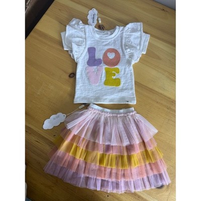 NWT oh baby! 2 Piece Girls Slub LOVE Shirt and TUTU Skirt Sunny Mix Set 3-6month