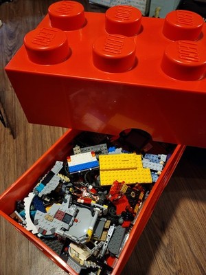 LEGO Large Stackable Storage Brick   8 Knobs   Red   Full of Legos 