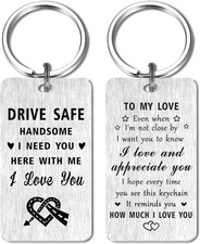 Drive Safe Keychain for Husband Boyfriend, I Love Him Birthday Gifts