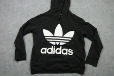 Adidas Originals Hoodie Sweatshirt Womens Medium Black Trefoil Logo Fleece