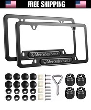 Mercedes Mb License Plate Frame Black Aluminum - 2 Pc Set  4 Valve Stem Caps